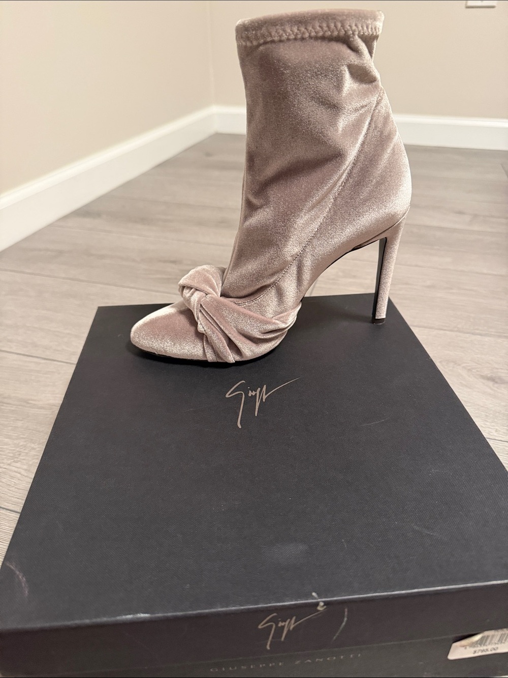 Giuseppe Zanotti Rose Blush Velvet Knot Stiletto Bootie